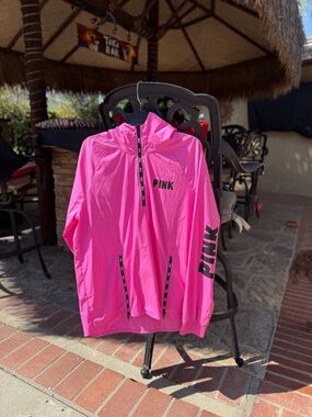 PINK Victoria's Secret Hot Pink Hooded Half-Zip Jacket